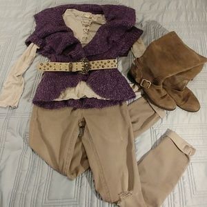 Purple and gray short sleeve sweater shrug